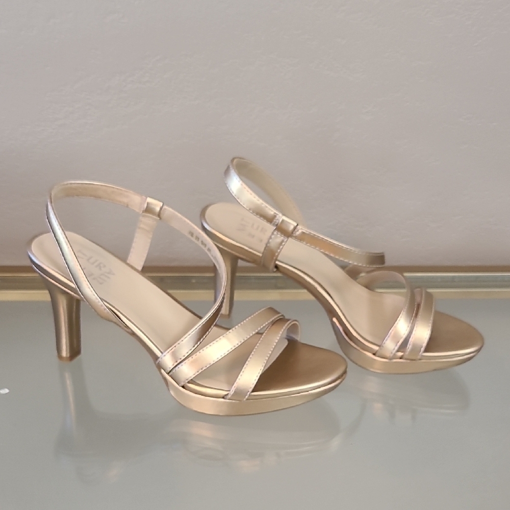 NEW - Naturalizer Brenta Elegant Pearl Bronze Strappy Heels Sandals